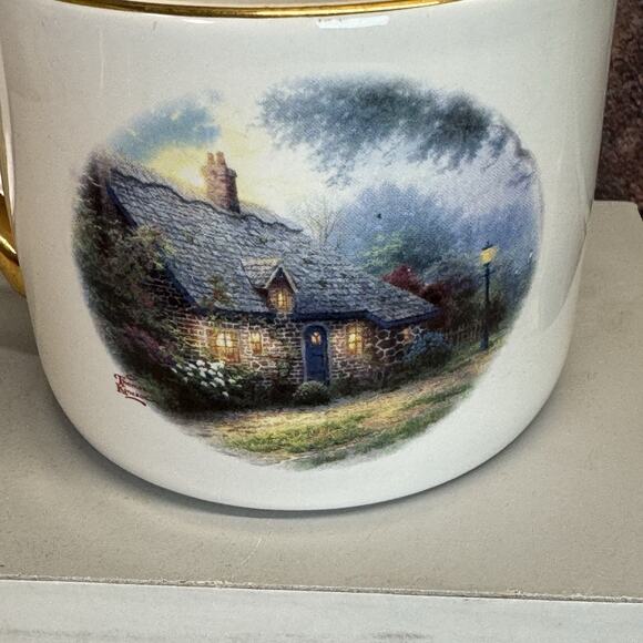 Thomas Kinkade “Moonlight Cottage” Collectible Tea Cup Mug & Saucer Set - Picture 2 of 9